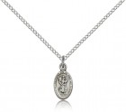 Charm Size Blue Enamel Center St. Christopher Necklace