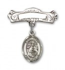 Pin Badge with St. John the Apostle Charm and Arched Polished Engravable Badge Pin