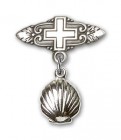 Baby Pin with Shell Charm and Badge Pin with Cross
