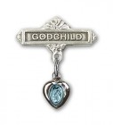Baby Pin with Blue Miraculous Heart Shaped Charm and Godchild Badge Pin