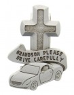 Grandson Please Drive Carefully Visor Clip, Pewter - 2 1/2"H