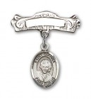 Pin Badge with St. Gianna Beretta Molla Charm and Arched Polished Engravable Badge Pin