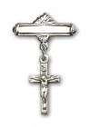 Pin Badge with Crucifix Charm and Polished Engravable Badge Pin