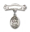 Pin Badge with St. Mark the Evangelist Charm and Arched Polished Engravable Badge Pin