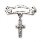 Pin Badge with Crucifix Charm and Arched Polished Engravable Badge Pin