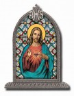 Sacred Heart of Jesus Glass Art in Arched Frame