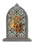 Saint Michael Glass Art in Arched Frame