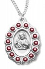 Red Glass Stone Border Scapular Medal Sterling Silver