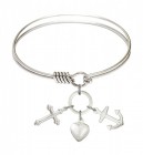 Smooth Bangle Bracelet with a Faith, Hope &amp; Charity Charm