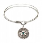 Smooth Bangle Bracelet with a Shamrock with Celtic Border Charm