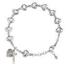 Solid Heart Shaped Sterling Silver Rosary Bracelet 8mm