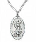 Men's Large Oblong St. Christopher Medal Sterling Silver - 1.5 Inches