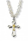 Two-Tone Cross with Chalice and Freshwater Pearl Necklace