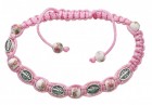 Women's Adjustable Miraculous Medals &amp; Ceramic Beads Bracelet with Adjustable Pink Cord