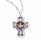 Women's Red Enamel 4 Way Cross Sterling Silver Pendant
