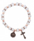 Women's Stretch Bracelet with Crystal and Copper Beads Cross and Mary Charms