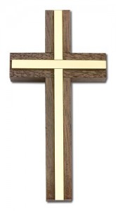 4 Inch Walnut Wall Cross with Metal Inlay, two color combination [CRB0007]