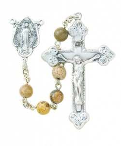 6mm Genuine Jasper Bead Rosary in Sterling Silver [RB3372]