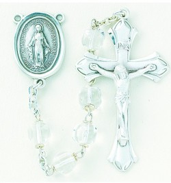 8mm Tin Cut Cube Crystal Bead Rosary in Sterling Silver [RB3383]