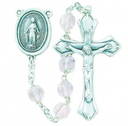 8mm Tin Cut Light Rose Cube Crystal Bead Rosary in Sterling Silver [RB3385]