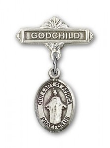 Baby Badge with Our Lady of Africa Charm and Godchild Badge Pin [BLBP1755]
