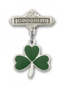 Baby Badge with Shamrock Charm and Godchild Badge Pin [BLBP0207]