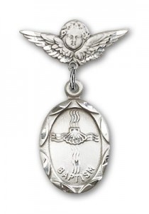 Baby Pin with Baptism Charm and Angel with Smaller Wings Badge Pin [BLBP0047]