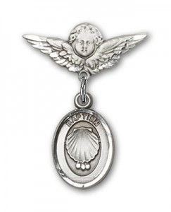 Baby Pin with Baptism Charm and Angel with Smaller Wings Badge Pin [BLBP0089]