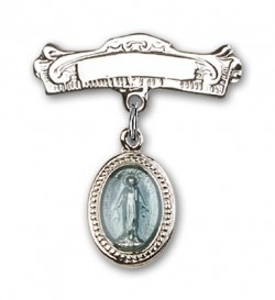 Baby Pin with Blue Miraculous Charm and Arched Polished Engravable Badge Pin [BLBP0056]