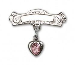 Engravable Sterling Silver Baby Pin with Pink Enamel Miraculous Charm [BLBP0006]