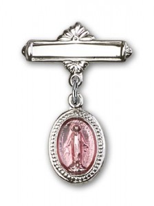 Baby Pin with Pink Miraculous Charm and Polished Engravable Badge Pin [BLBP0052]
