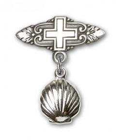 Baby Pin with Shell Charm and Badge Pin with Cross [BLBP0100]