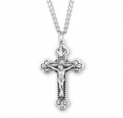 Beaded Edge Lily Tip Men's Crucifix Necklace [HMM3303]
