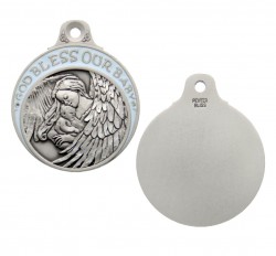 Boy's Blue Ribbon Guardian Angel Crib Medal in Pewter [BLCRB003]