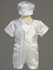Boy's Satin Baptism Romper with Embroidered Vest [LCC8700]