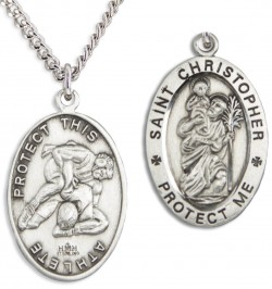 Men's St. Christopher Wrestling Medal Sterling Silver [HMM1023]