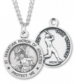 Men's Sterling Silver Round Saint Sebastian Baseball Medal [HMM1041]