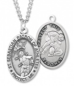Men's St. Sebastian Wrestling Medal Sterling Silver [HMM1035]