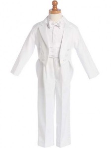 Boy's White Split Round Tail Tuxedo With Cummerbund And Bowtie [LBS0137]