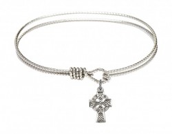Cable Bangle Bracelet with a Celtic Cross Charm [BRC4133]