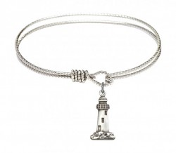 Cable Bangle Bracelet with a Lighthouse Charm [BRC5922]