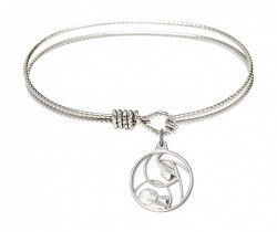 Cable Bangle Bracelet with a Madonna and Child Charm [BRC6225]