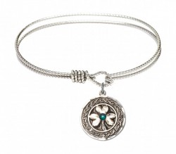 Cable Bangle Bracelet with a Shamrock with Celtic Border Charm [BRST048]