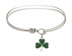 Cable Bangle Bracelet with a Shamrock Charm [BRC5243]