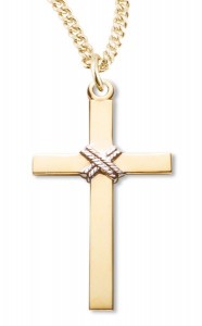 Men's Knot Rope Center Cross Pendant Two-Tone [RECR1017]