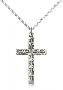 Modern Floral Accent Cross Necklace [BM0181]