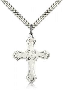 Women's Budded Edge Floral Center Cross Pendant [BM0216]