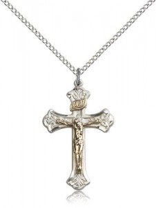 Women's Budded Tip Two-Tone Crucifix Pendant  [BM0297]
