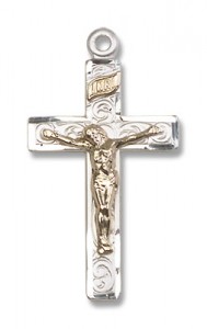 Women's Swirl Textured Crucifix Pendant Two-Tone [BM0299]