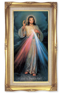 Divine Mercy Gold-Leaf Frame with Linen Border Art [HFA4779]